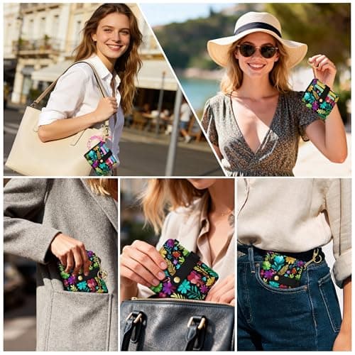 Sodsay Small Slim Wallet Women RFID Blocking, PU Leather Bifold Ladies Wallet with Zipper Coin Pocket, Thin Cute Travel Card Wallets for Girls, Black Garden - Thumbnail 2