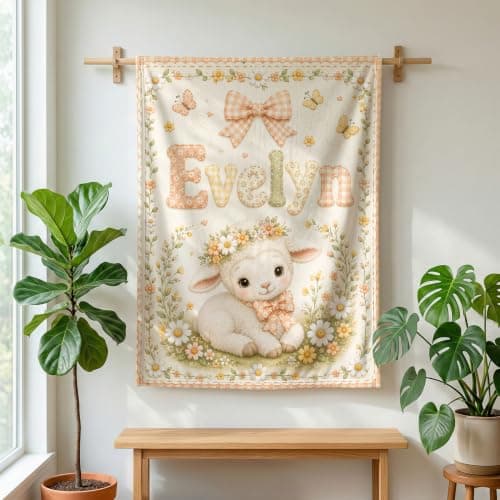 Kreiphantom Personalized Baby Blanket with Name, Custom Baby Blankets, Gift for Boy Girl, Ship Next Day, Customized Name, Baby Essentials, Sheep Design - Thumbnail 6