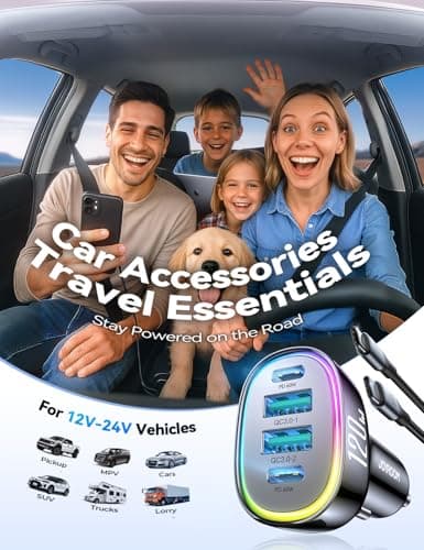 120W for iPhone 17 Pro Max Car Charger, Dual PD 60W & QC 3.0 Cigarette Lighter USB Charger with 60W Type C Cable, Car Charger USB C, Car Accessories for iPhone 17/16 Pro/Air, Galaxy S25, iPad, MacBook - Thumbnail 6