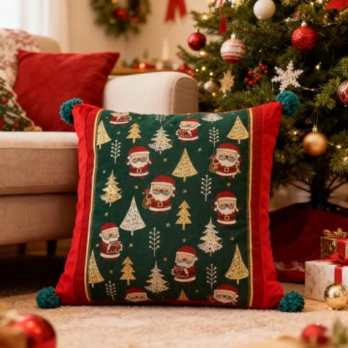 EthosCraft Christmas Pillow Covers 18 x 18 Inch Set of 2, Xmas Winter Christmas Tree Cushion Covers, 3D Embroidered Pillow Cases for Couch Bedroom Living Room Decor, Red - Thumbnail 3