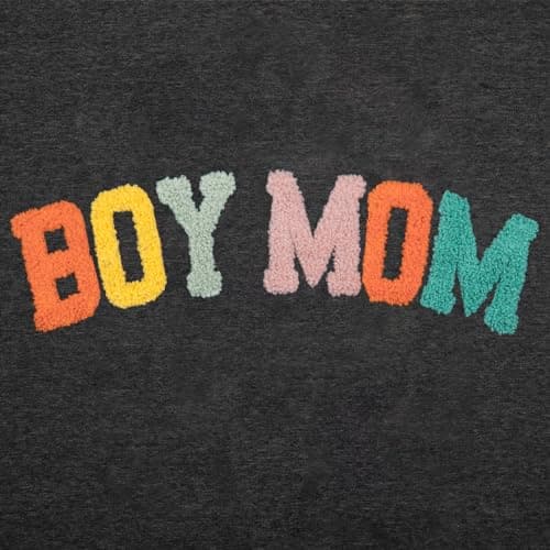Oversized Mama Tshirt Women Boy Mom Shirt Mom Lift T-Shirt Gift for Mom Glitter Patch Shirt Causal Crew Neck Tops Dark Grey - Thumbnail 6