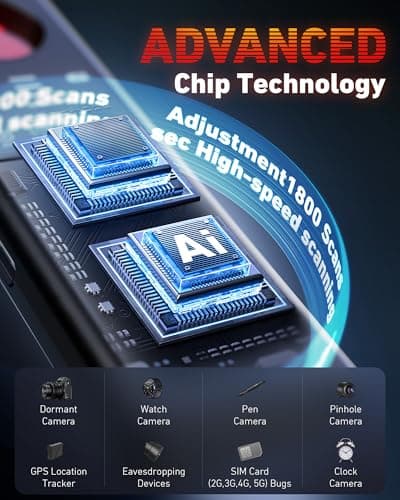 Anti-Spy Hidden Camera Detector - 6-in-1 GPS Tracker & Bug Detector, Signal Scanner, Rechargeable Privacy Protector for Solo Users/Hotel/Office/Home/Car with Intrusion Alert & SOS Flash Alert,Black - Thumbnail 4