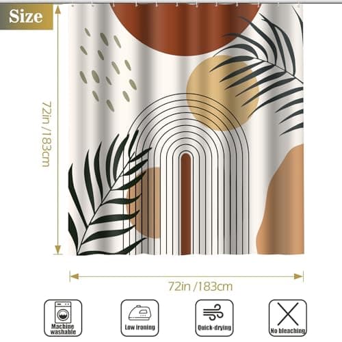 LYLYCTY Boho Shower Curtains for Bathroom,Orange Bohemian Mid Century Leaf Sun Modern Waterproof Fabric Bathroom Decor Curtain 72x72 Inches - Thumbnail 6