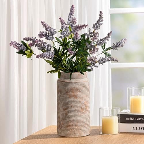 Dobbyby Ceramic Flower Vase 12 inch Farmhouse Rustic Vase for Home Decor Handcrafted Pottery Tall Terracotta Vases for Dining Table Decor Fireplace Living Room Bathroom Wedding Centerpiece (L-Terra) - Thumbnail 6
