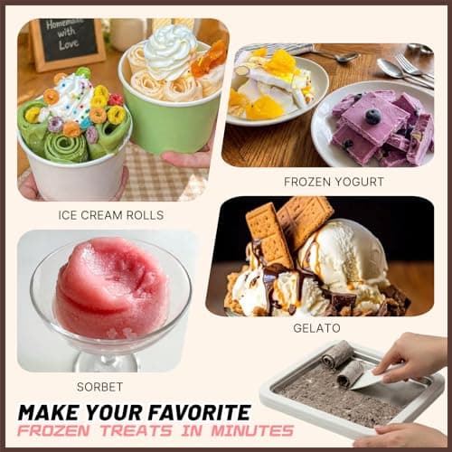 Rolled Ice Cream Maker Kit, At Home Ice Cream Roller Maker Machine with Instant Freeze Tray with Lid & 2 Spatulas, roll ice cream maker for Family Activities, Frozen Yogurt Machine - Thumbnail 6