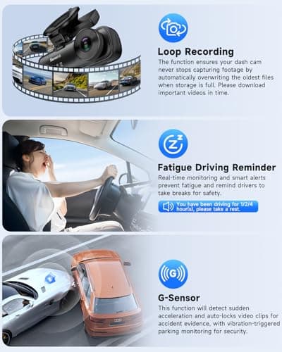 SARMERT 4K 3 Channel Dash Cam, Dash Cam Front and Rear C3, Free 64GB Card, 4K+1080P+1080P Dashcam, G-Sensor, WDR, APP, 5G WiFi, Night Vision, 24H Parking Monitor - Thumbnail 6