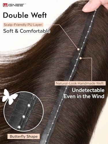 WIGNEE Twin Tab Butterfly Genius OVO Weft Hair Extensions Human Hair Latest Brown Double Invisible Real 100% Remy Human Hair Weft with Micro Bead Hair Extensions 100g 2PCS 18 Inch - Thumbnail 6