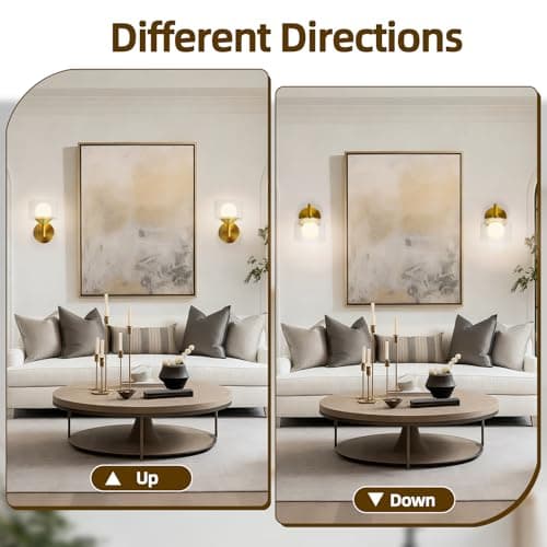TYhogar Wall Sconces Set of Two, Gold Wall Lights with Clear Glass,Led Sconces Wall Decor Set of 2 Hardwired Hallway Light 3 Color Temperature Indoor Wall Sconce for Bathroom,Bedroom,Living Room - Thumbnail 3