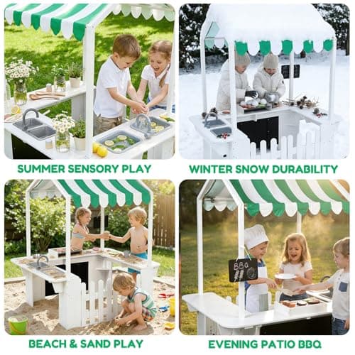 EDUBEBO Kids Outdoor Playhouse, Mud Kitchen, BBQ Toys,Outdoor playsets, Ideal Role Play Toy Gift for Toddlers and Kids Ages 3-8 (White) - Thumbnail 3