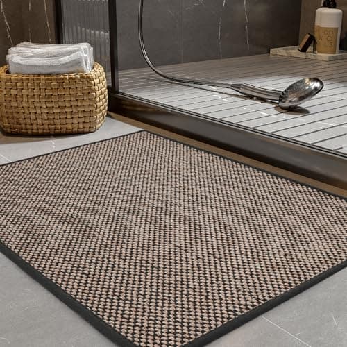 PADOOR Non-Slip Bath-Mats, Rubber-Backing Braided Absorbent Bathroom Mat, Machine Washable, Thin Bathroom Rugs Fit Under Door, Quick Dry, 20''x32'' Black - Image 1