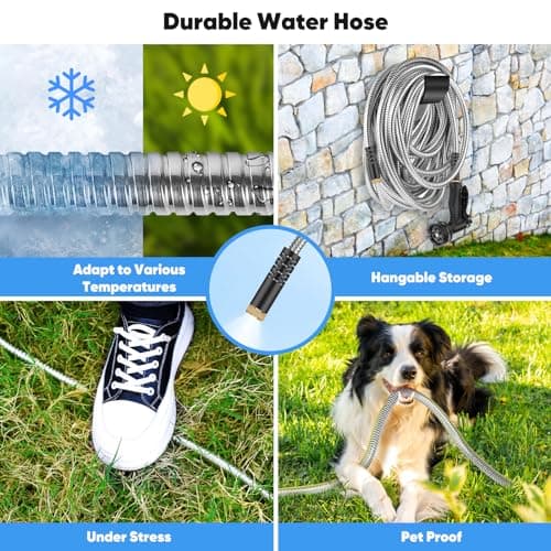 Garden Hose 50 FT, Metal Stainless Steel Water Hose with 10 Function Nozzles, No Kinks, Flexible Hose, Lightweight, Puncture Proof, Heavy Duty Hose for Yard and Outdoor - Thumbnail 6