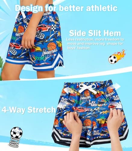 Cozople Blue Shorts for Boys Athletic Shorts Lighweigh Quick Dry Running Shorts with Pockets Casual Daily Wear - Thumbnail 4