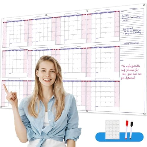 Large Dry Erase Calendar for Wall - 12-Month Undated Wall Calendar Dry Erase, 34" x 60", Reusable Yearly Calendar with Two Markers, Great Layout Dry Erase Wall Calendar for Home School or Office