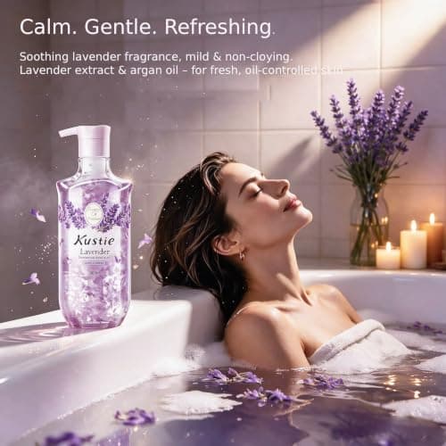 Kustie Lavender Floral Body Wash with Real Petals – Aromatherapy Botanical Shower Gel with Tea Tree Oil, Spa Cleanser for Balanced Skin, 16.9 fl oz - Thumbnail 4