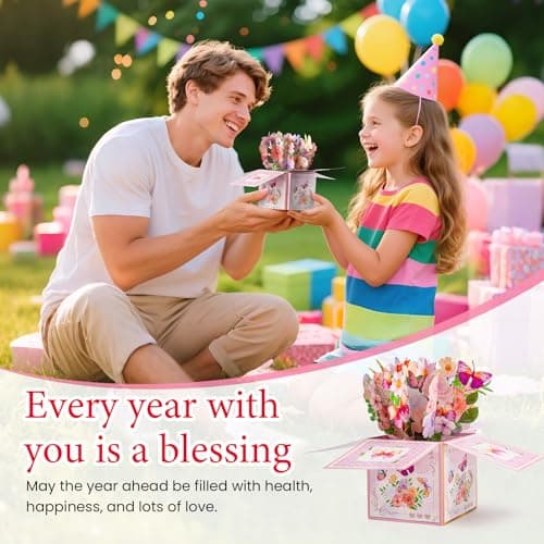 mountova 3D Pop Up Birthday Cards with Music, LED Light Musical Happy Birthday Gift Box for Women, Flowers and Butterflies Handmade Foldable Flower Box with Envelope for Mom Wife Daughter Sister - Thumbnail 2