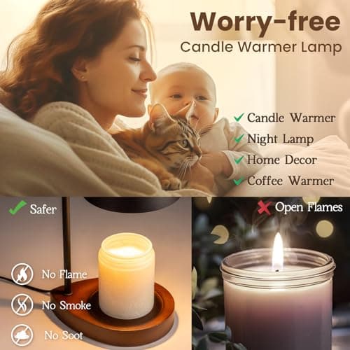 Marycele Candle Warmer Lamp with Timer Black, Birthday Gifts for Women Men, House Warming Gifts New Home Decor Aesthetic Black Walnut, Electric Dimmable Wax Melt Warmer for Jar Candles - Thumbnail 5