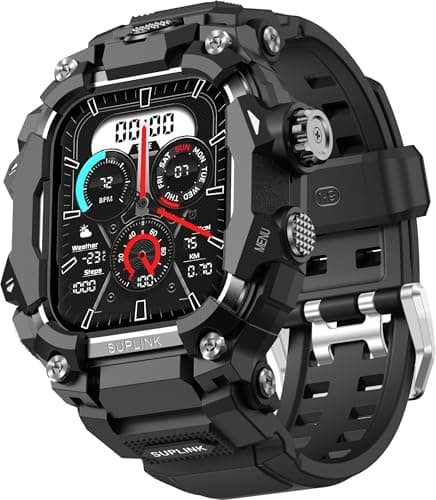 SUPLINK Rugged Case with Sport Band for 44mm Apple Watch Bands for Men, Compatible with Apple Watch Series SE 3/SE 2/SE/6 5 4, Protective Bumper Cover for iWatch Bands (Black) - Image 1