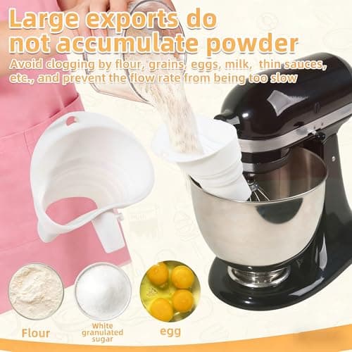 Large Flour Funnel for Kitchen Aid Mixer,Foldable Silicone Kitchen Aid Attachments for Mixer Fit Tilt-Head 4.5–5 Qt (KSM150) with Hanging Loop,Suitable for Use in Kitchens and Bakeries,Dishwasher Safe - Thumbnail 6