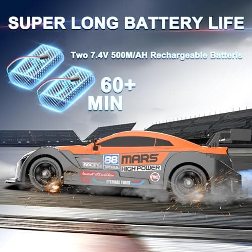 Desdoni Remote Control Car RC Drift Car 1/16 Scale 4WD with LED Lights 2.4ghz 18km/H Rechargeable High Speed Drift Racing Sport Toy for Adults Boys Girls Kids Gift 2pcs Batteries and Extra Tires - Thumbnail 4