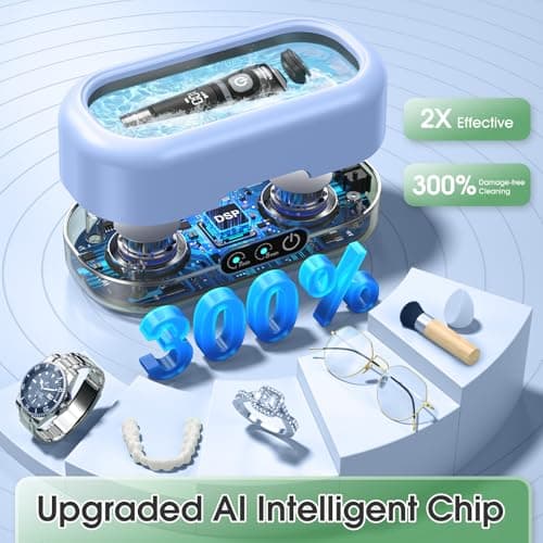 Professional Ultrasonic Jewelry Cleaner with Digital Timer,50KHz Ultrasonic Cleaner Machine with 304 Stainless Steel for Jewelry,Eyeglasses, Rings, Coin, Watch Strap, Dentures, Hygiene Items (Blue) - Thumbnail 4