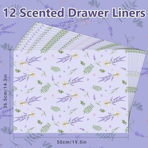 SCENTORINI Scented Drawer Liners for Dresser, 12 Sheets Lavender Scent Drawer Paper Liners,14.3x19.5 Inch Scented Paper Sheets for Home Shelf Closet Bedroom Drawers - Thumbnail 2