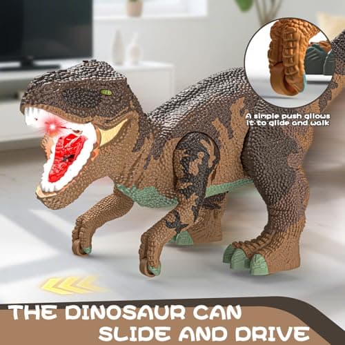 JOYBLI Large Dinosaur Toys for Kids 3-9, Big Dinosaur Tyrannosaurus rex Figure Toy Belly Storage, Gliding Wheels, Lights Sounds & Mist Spray – T-Rex That eats Toy for Boys Gift.. (Dark Blue) (Brown) - Thumbnail 4