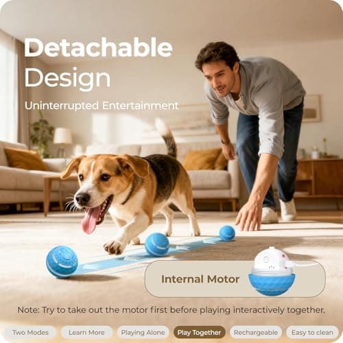 Apasiri Interactive Dog Toys: Automatic Moving Dog Balls with LED Lights, Puppy Toy to Keep Them Busy, Shaky Dog Ball for Small,Medium,Large Dogs, Dog Toys for Aggressive Chewers,Rechargeable - (Blue) - Thumbnail 5