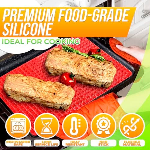 Non Stick Baking Cooking Mat - 16x11.5" Silicone Baking Mat, Fat Filtering Red Pyramid Design, for Roasting, BBQ & Pastry Making - Oven and Microwave Bacon Cooker Food Grade, Flexible & Easy-to-Clean - Thumbnail 4