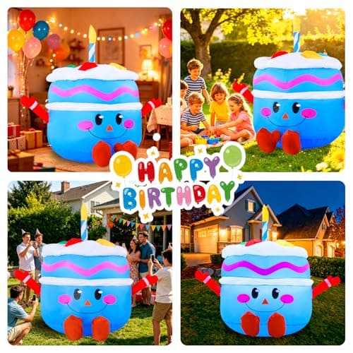 GIFTFIND 4.3Ft Cute Inflatable Cake Outdoor Decoration, Mirthful Cake Doll with Arm & Leg Blow Up Birthday Party Event Indoor Garden Lawn Yard Inflatables Decor, Blue - Thumbnail 4