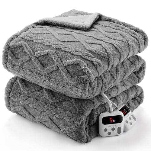 CAROMIO Electric Blanket Queen Size Dual Control - Thick Tufted Sherpa Heated Blanket Queen with 10 Heating Levels and 10 Time Settings, ETL Certified Fast Heating Blanket Queen Size 84"×90", Grey - Image 1