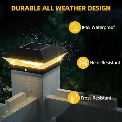 T-SUN Solar Post Cap Lights Outdoor 6 Pack, 2 Modes LED Fence Post Solar Lights Fit for 4x4 5x5 6x6 Vinyl/Wooden Posts, Waterproof Deck Post Lights Solar Powered for Garden Patio Gate Porch - Thumbnail 6