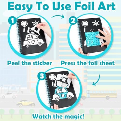 FUNNYB&G Foil Art Crafts for Kids Ages 4-8: Easter Basket Stuffers Essentials for Kids 2026, Easter Gifts for Boys, Crafts Supplies,Party Favors,Creative Toys for Kids 4 5 6 7 8 Years Old (Vehicle) - Thumbnail 4