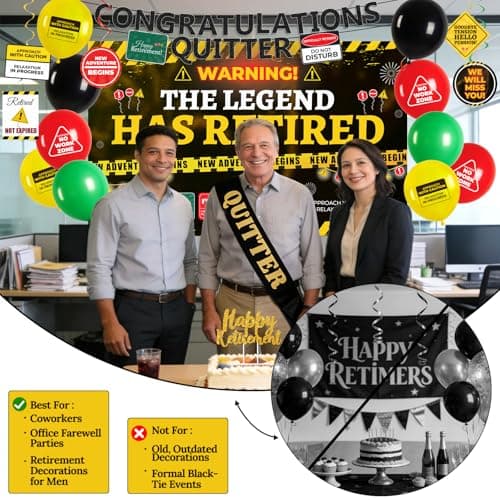 Retirement Party Decorations for Coworker, Funny Warning Theme Happy Retirement Decorations with Banner, Balloons & Cake Topper for Office Farewell, Retirement Decors for Men - Thumbnail 5