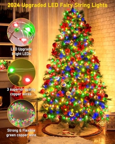 KNONEW 400FT Outdoor Christmas Fairy Lights Plug in,1200 LED String Lights Outdoor Waterproof 8 Modes Memory Times for Wedding Bedroom Walls Garden Trees Decoration(Multicolor) - Thumbnail 5