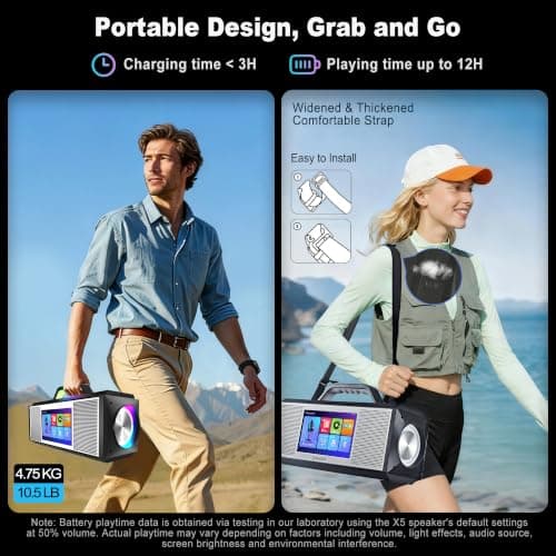 Podvoxlit Smart Karaoke Machine for Adults, with Lyrics Display, 2 Wireless Microphones, 480W Bluetooth Speaker for Party, Portable Karaoke System with Dynamic Lights for Any Occasion - Thumbnail 6