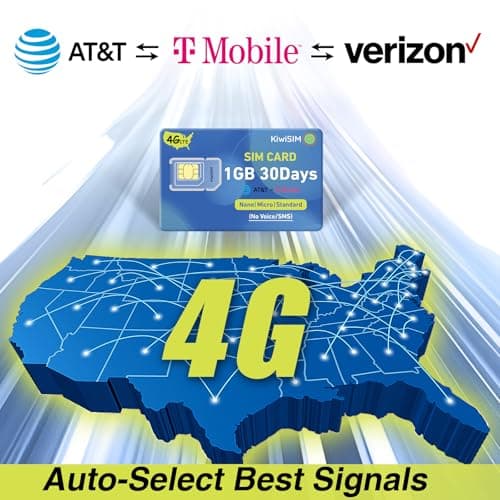 KiwiSIM 4G SIM Card 1GB 30Days, USA Nationwide Network Support for AT&T, T-Mobile and Verizon, Data SIM Card for Unlocked Security Camera/Router/Hotspot WiFI/GPS Tracker, No SSN Check(Activate Needed) - Thumbnail 4