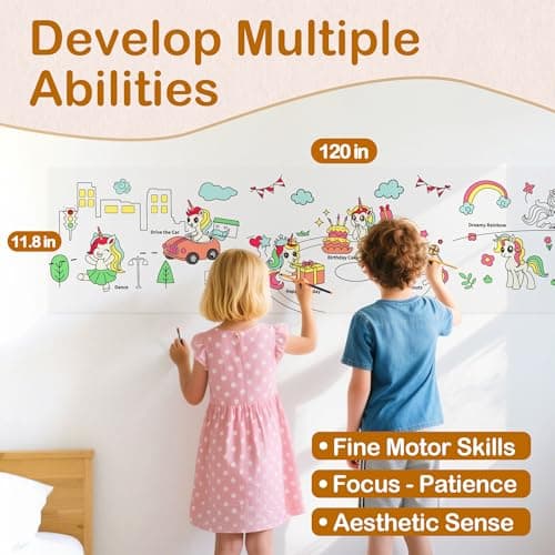 YPLUS Children Drawing Roll, Coloring Paper Roll for Kids, 120 x 11.8 Inch Sticky DIY Painting Drawing Paper Rolls for Toddler, Kids' Gift, Party Activities, Wall Coloring Paper Stickers - Unicorn - Thumbnail 6