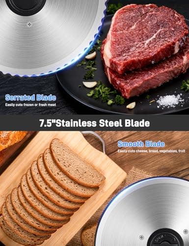 200W Meat Slicer Machine for Home Use,Deli Slicer with 2 Removable 7.5'' Stainless Steel Blades,Adjustable Dial for 0-15mm,Electric Food Slicer for Meat,Bread,Easy to Clean (200W+2 Blades+Silver) - Thumbnail 2