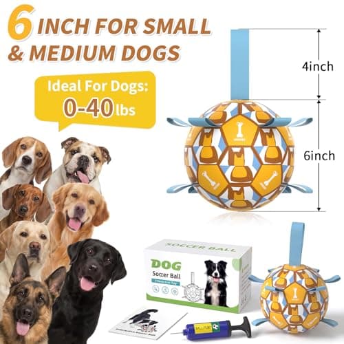 VOXGET Interactive Dog Ball Toys, 2026 Dog Soccer Ball with Thicken Straps for Small Medium Breeds Tug of War, Small Herding Balls with Pump for Puppy Dogs Outdoor Play Training (Yellow, 6 Inch) - Thumbnail 5