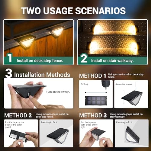 PATIOWIN 6 Pack Solar Step Lights for Outside, 24 LEDs Solar Stair Lights Waterproof IP65, Solar Deck Lights Outdoor Decor for Garden, Porch, Pathway, Patio, Fence, Balcony(Warm White) - Thumbnail 5