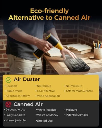 Compressed Air Duster, 130000RPM Super Power Cordless Electric Air Duster with Fast Charging, 8-Speed Adjustable Rechargeable Brushless Blower for Computer, Keyboard, Car, House and Outdoor Use - Thumbnail 3