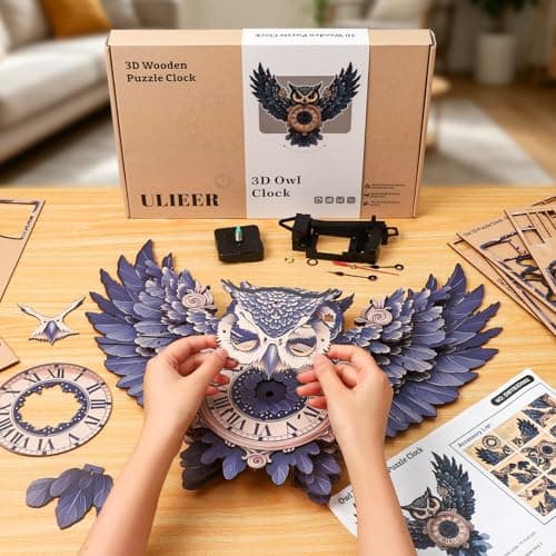 3D Puzzles for Adults Owl Clock Crafts for Adults Wooden Puzzles Home Wall Decor Pendulum Clock with Roman Numerals Gift for DIY - Thumbnail 4