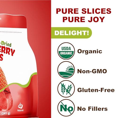 Organic Freeze Dried Strawberries Sliced, 8.5 Oz | 100% Natural Dehydrated Fruit | Dry Strawberry Slices | No Sugar & Additives | Healthy Snack & Topping for Beverages or Recipes | Non-GMO, Vegan - Thumbnail 5