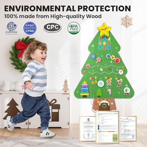 BlueWood Wooden Wall Busy Board Panels, Toddler Learning Activity Center, Montessori Philosophy Sensory, Educational Toys, Conducive to All-Round Development - Tree - Thumbnail 4