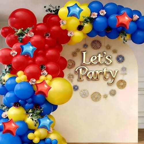 Carnival Circus Balloon Garland Arch Kit, 160Pcs Red Yellow Blue Latex Balloons with Star Foil Balloons for Birthday Party Wedding Baby Shower Bridal Shower Decorations - Thumbnail 4