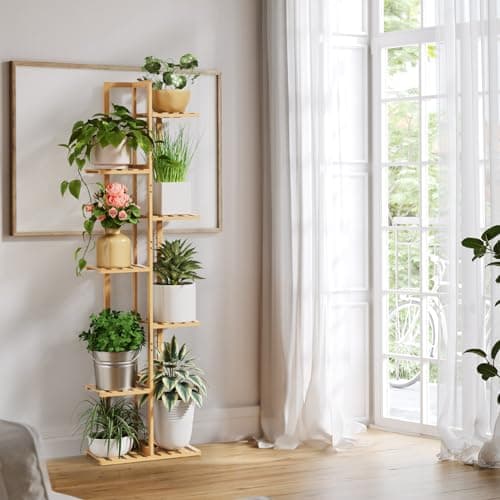 ROSSNY 55 Inch Tall Plant Stand Indoor, 7 Tier 8 Potted Bamboo Plant Stands for Indoor Plants, Corner Plant Stand, Plant Shelf For Indoor, Tiered Plant Stands, Planter Holder for Multiple Plants Indoor, Natural - Thumbnail 3