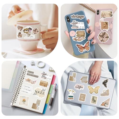 120Pcs Vintage Stickers, Waterproof Scrapbook Aesthetic Sticker for Daily Planner, Water Bottles, Handbook Junk Diary Stickers, Adults Scrapbooking Journaling Supplies DIY Paper Crafts - Thumbnail 4