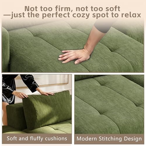 141" Cloud Sectional Couch for Living Room, Oversize Boneless Modular Sectional Sofa with Deep Seat, L Shaped Modern Cloud Sleeper Sofa Bed with Chaise, Green - Thumbnail 4