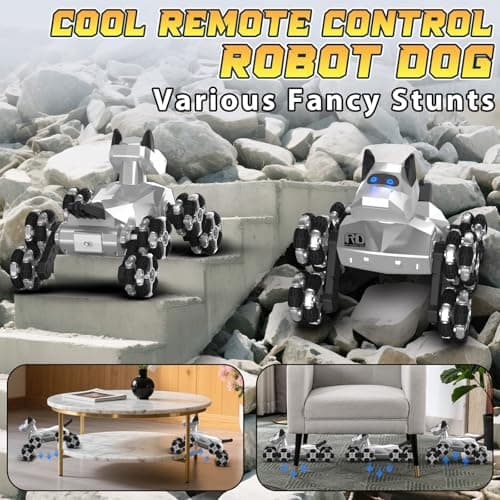 Ruxrcni Robot Dog Toy, 2.4 GHz Remote & Gesture Control, RC Stunt Cars with Music Light Eyes 2 Rechargeable Batteries, Toy for Kids Boys Girl Christmas Birthday Gifts - Thumbnail 2