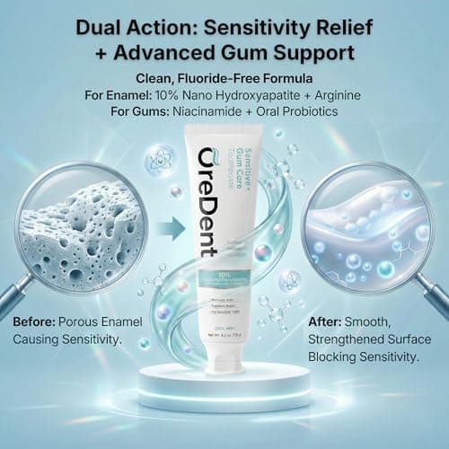 OreDent Fluoride Free 10% Nano Hydroxyapatite Sensitivity + Gum Care Toothpaste, Probiotic, Niacinamide, Sensitivity Relief, Xylitol, SLS Free, Cool Mint Flavor for Adults & Kids, 4.2 oz - Thumbnail 4